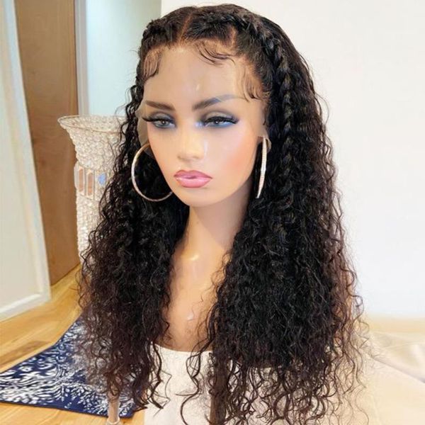 

lace wigs deep wave front human hair 13x4 water curly frontal wig pre plucked for black women brazilian remy, Black;brown