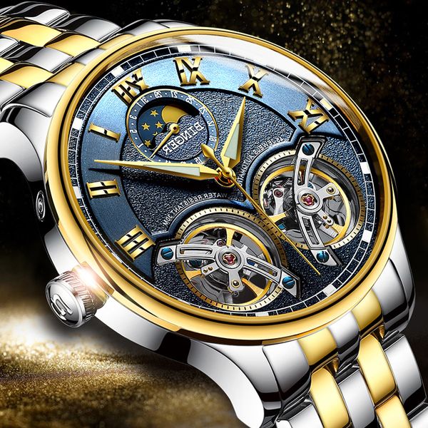 

2019 mechanical watches for waterproof double tourbillon automatic skeleton watch men luxury relogio masculino sport, Slivery;brown