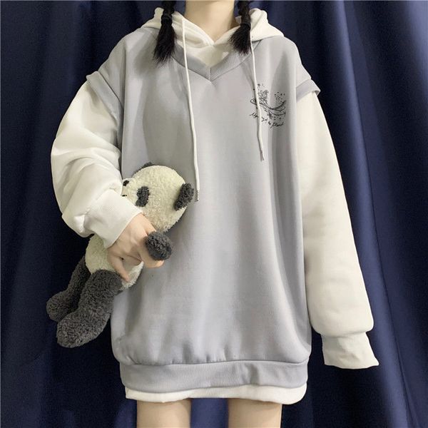 

women's jackets korean-style women's hooded hoodie, patchwork uniform for fall and winter school clothes with long sleeves 333s, Black;brown