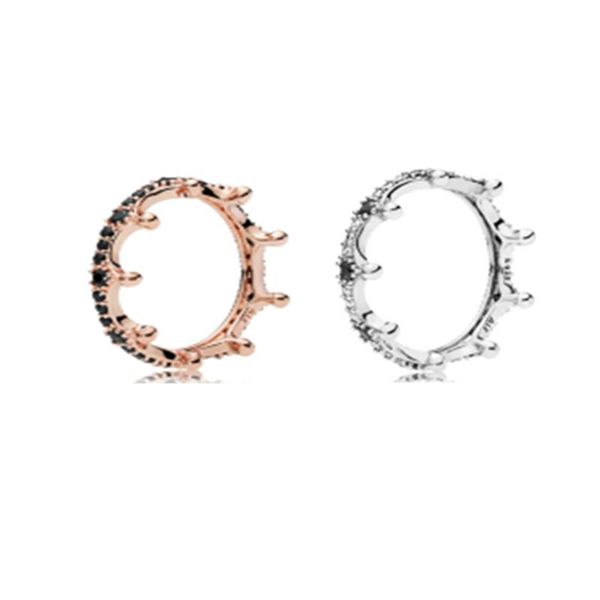 

cluster rings black stone enchanted crown ring clear cz woman for jewelry making 925 original silver make up gift, Golden;silver