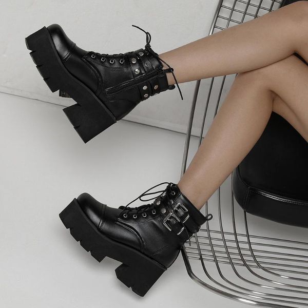 Stiefel Sarairis High Heels Frauen Schuhe Knöchel Reißverschluss Große Größe 43 Metallelemente Chunky Platform 2021 Straßenfrau