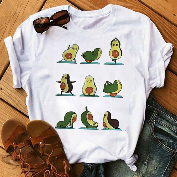

2021 kawaii cartoon avocado short sleeve t-shirt women casual graphic female tee summer women t-shirts ropa mujer, White