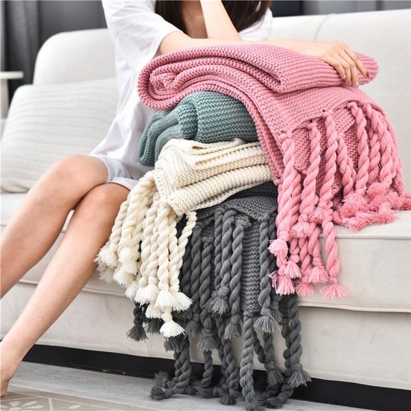 

blankets nordic shawl tassel napping spring summer single casual woolen blanket