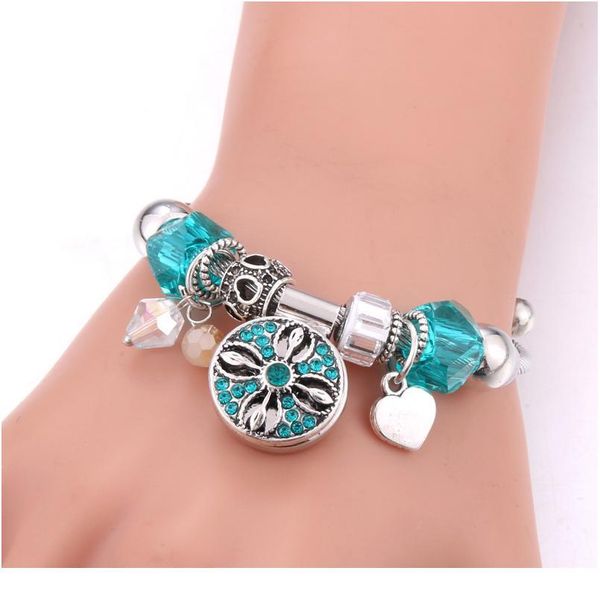 

elasticity snap button bracelet heart crystal bangles beads snap jewelry making snap bracelet fit 18mm buttons jllmeq, Golden;silver