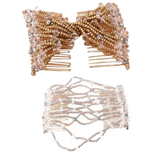 

hair clips & barrettes g6df womens handmade imitation pearl beaded jewelry magic side combs  tooth stretchable double styling hairpins bun, Golden;silver