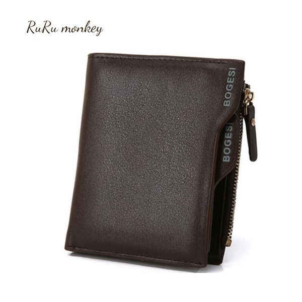 

wallets ruru monkey men retro short wallet 2 fold full sheepskin purse large capacity multifunctional male card holder, Red;black