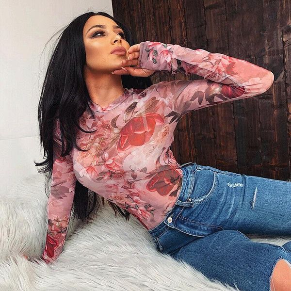 

women's jumpsuits & rompers 2021 women long sleeve slim bodysuit floral print club party bodycon jumpsuit summer autumn sexy, Black;white
