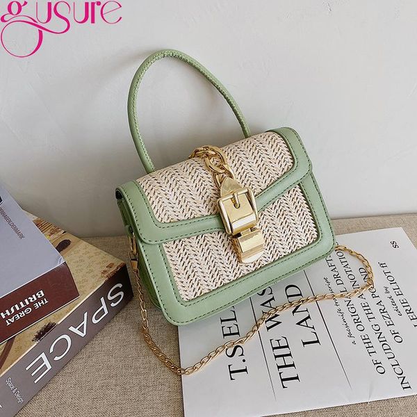 

evening bags gusure women woven straw+leather shoulder bag summer rattan crossbody handbag tote handmade beach travel flap bohemia purse