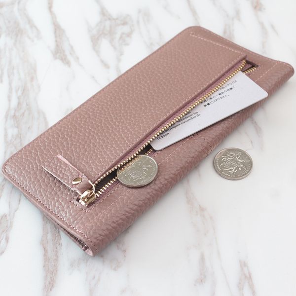 

genuine leather women wallet fashion solid color coin purse multifunctional cowhide female long women purses zipper card holder, Red;black