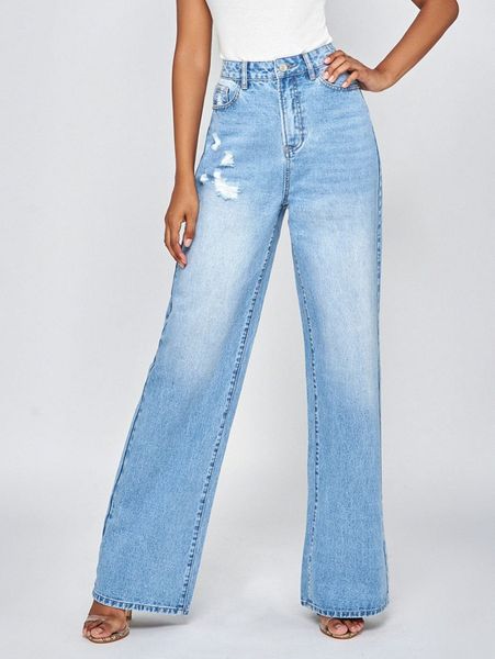 

tall high waist wide leg ripped jeans u7uo#, Blue