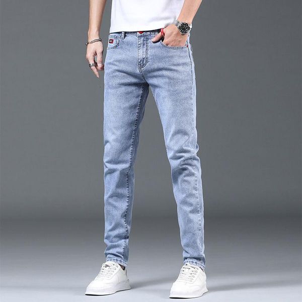 

men's jeans for men all-match slim thin washed blue trousers classic tide brand pencil pants young students male clothes four seasons
