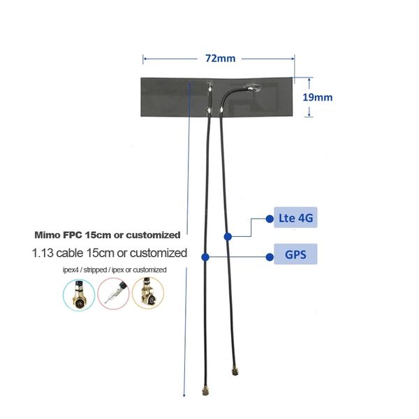 A mais recente antena interna do Mimo High ganho 8DBI Soft FPC LTE 4G GPS ipex Antenas 15cm Cabo 10pcs