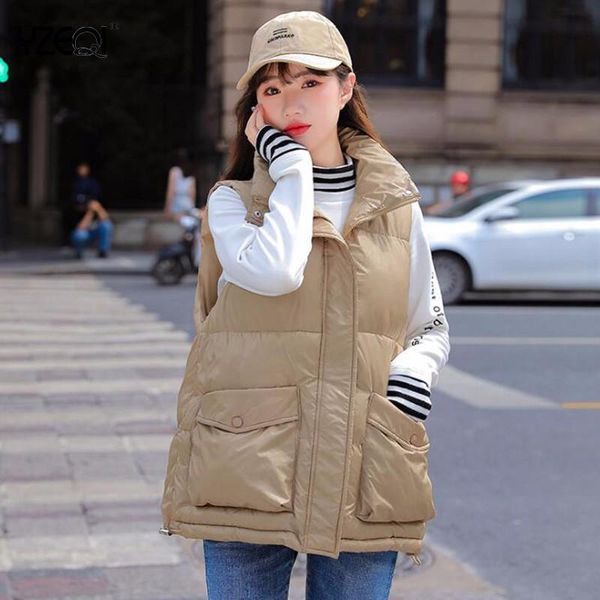 

women's vests yzeqi women down coats cotton padded jacket vest autumn winter sleeveless collar girls casual solid warm thick waistcoat, Black;white