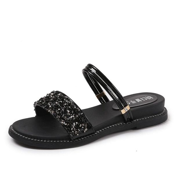 

2021 new fashion summer woman rhinestone slippers roman solid student wild casual sandals platform sandals women shoes, Black