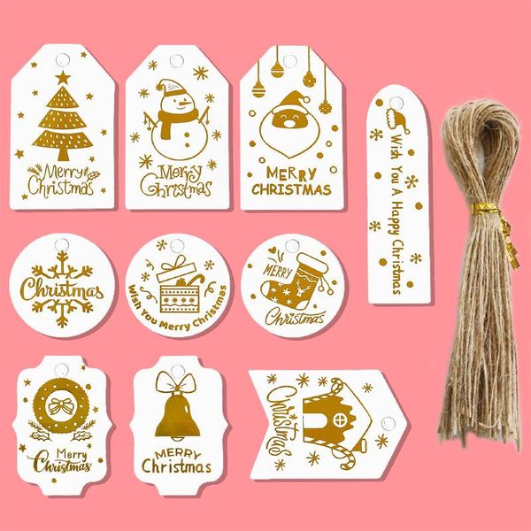 

gift wrap 50/100/200 pcs merry christmas kraft paper tags white bronzing handmade wrapping labels snowman hang tag with rope