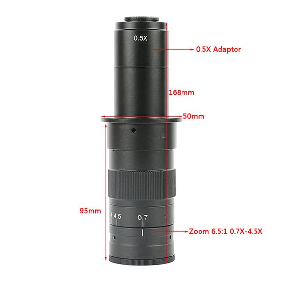 Einstellbar 180x 120x 300x 200x 130x Zoom C-Mount-Objektiv 0.7x ~ 4,5x Vergrößerung 25mm für HD-Mil-USB-Industrie-Video-Mikroskop-Kamera