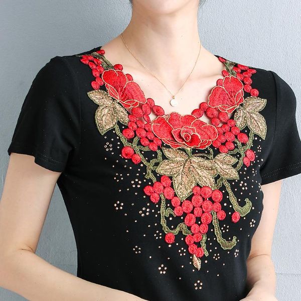 

4xl new 2021 summer fashion casual short sleeve embroidered blouse women plus size women shirt blusas, White