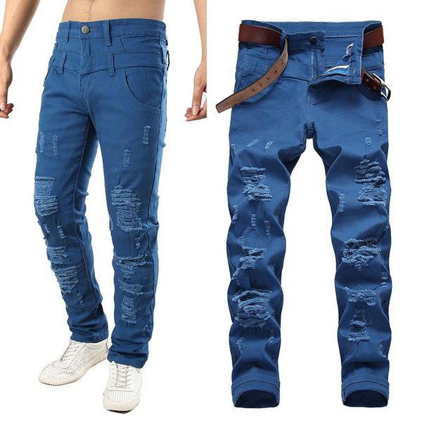 

men's jeans stretch all-match trousers high-end korean version slim pants 2021 trend, Blue