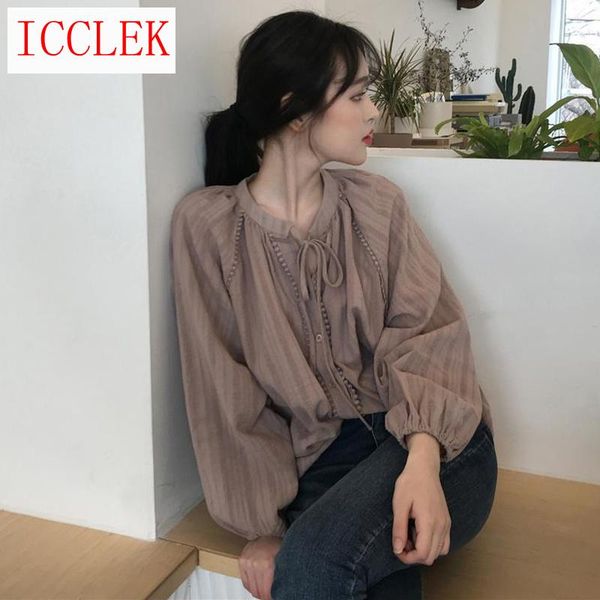 

women's blouses & shirts women all-match spring fall camisa de gasa trendy bf casual pure colors harajuku korean design beading puff-s, White