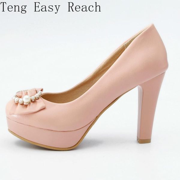 

dress shoes women heeled high heels platform elegant large size 45 women's pu leather sweet bow pumps wedding party, Black