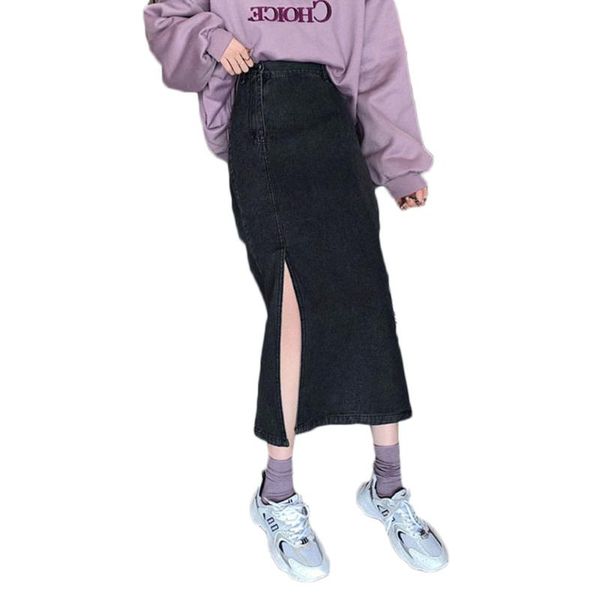 

skirts women a-line black denim skirt spring and autumn casual wild split maxi kirts high waist long female ns2556