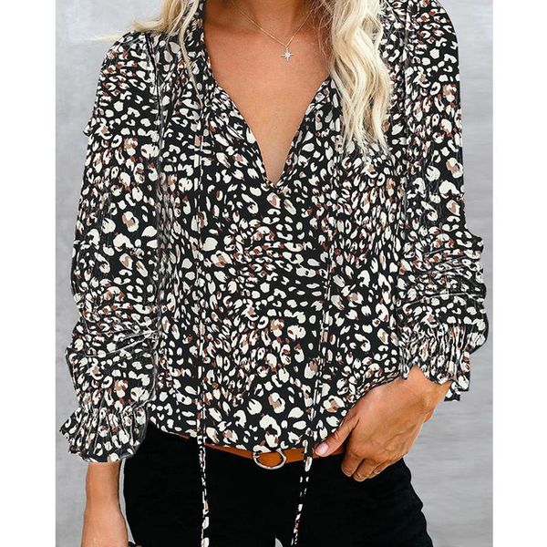 

women's blouses & shirts autumn women floral print shirt v-neck long sleeve t-shirt lady printing female loose casual pullover wholesa, White