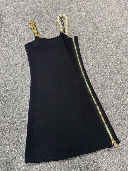 

2021fw autumn aexy women pearl knitted slim sleeveless dresses for ladies ddxgz2, Black;gray