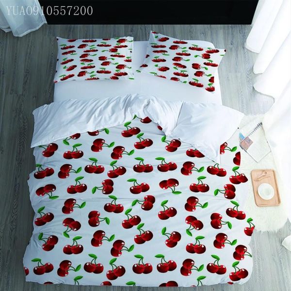 

bedding sets cartoon printed set for  king size cherry quilt cover and pillowcase fruits duvet home decoration