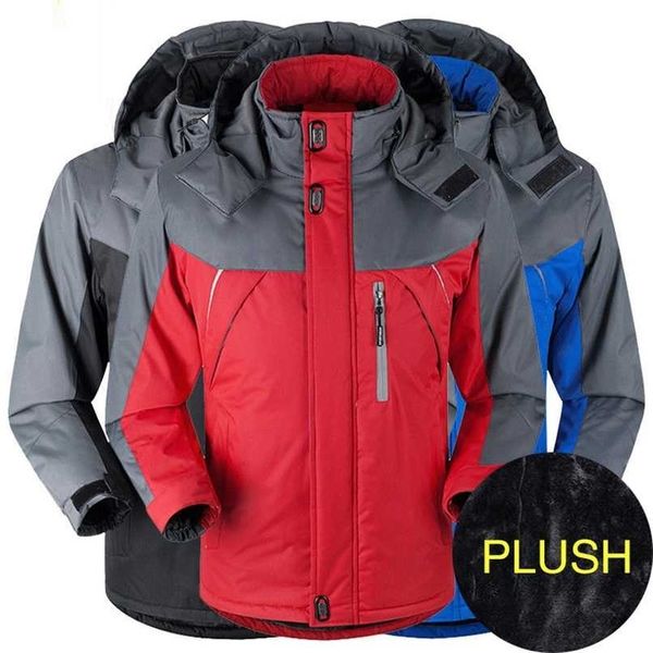 

men's plush windproof outdoor men's warm cotton coat large waterproof coat windbreaker winter cotton coat 211104, Black