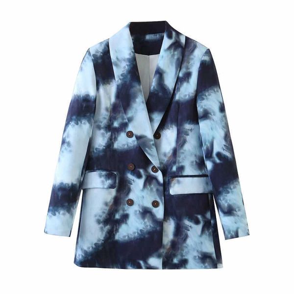 

vintage women tie dye long blazer jackets fashion ladies elegant colorful jacket suits casual female chic suit girls 210527, White;black