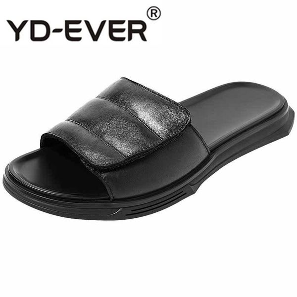 

slippers all-match cowhide outdoor beach shoes men fender summer genuine leather anti-skid, Black