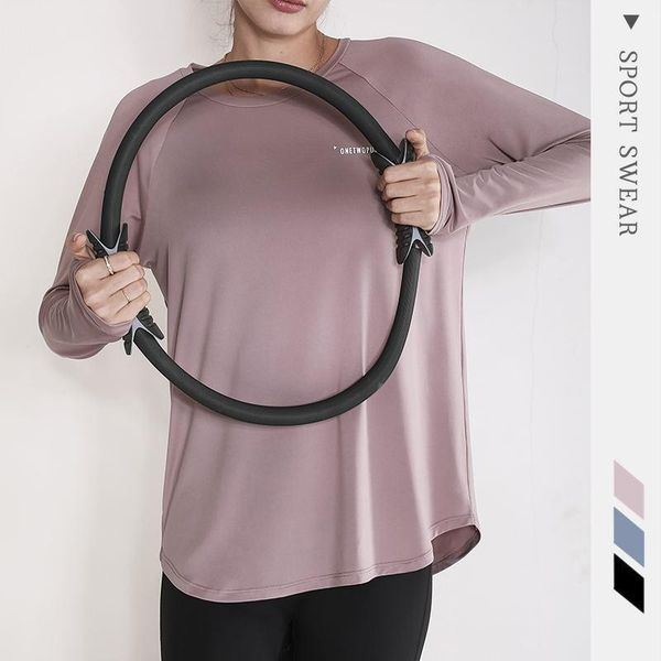 

new internet casual workout clothes women's quick-drying yoga clothes loose sports running long sleeve women, White;red