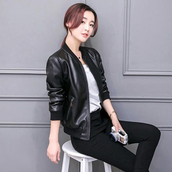 

new fashion spring women motorcycle faux pu leather black bomber jacket female short student biker coat ladies' leather jackets 201016