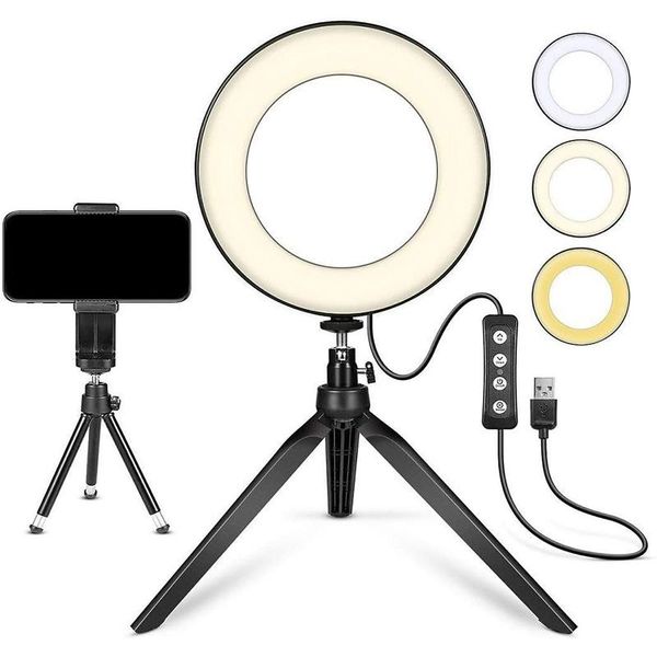 

led ring light 6 inch with tripod stand for video and makeup,led camera light with cell phone holder deskled lamp