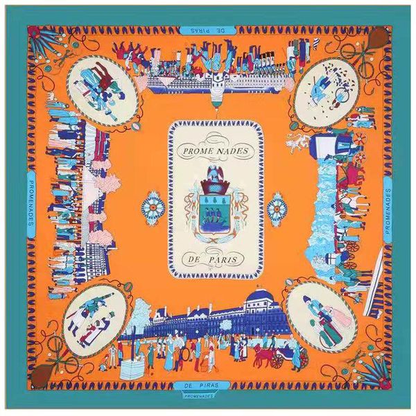 

scarves original design 100% twill silk square scarf woman walking in paris kerchief foulard brand hijab 130cm*130cm, Blue;gray