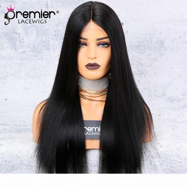 

silk base lace front wigs middle part yaki straight 150% density 100 brazilian remy hair wigs, Black;brown