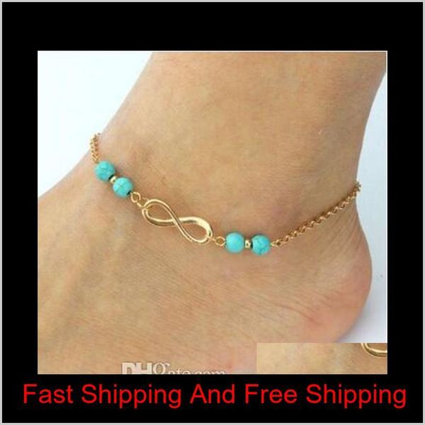 

women infinity anklet bracelet gold tone bohemian turquoise beads beach anklets turquoise jllgfu nana_jewel, Red;blue