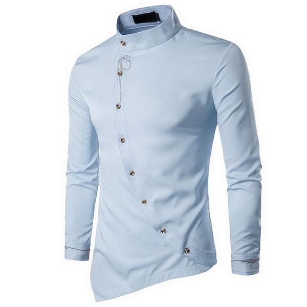 

men's casual shirts laamei 2021 slim fit fashion male shirt long sleeve mens clothes oblique button dress mandarin collar men tuxedo, White;black