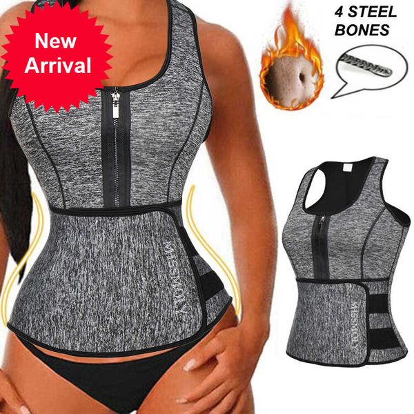

women neoprene trainer sweat sauna suit cincher slimming vest adjustable waist trimmer belt tank shapewear, Black;white