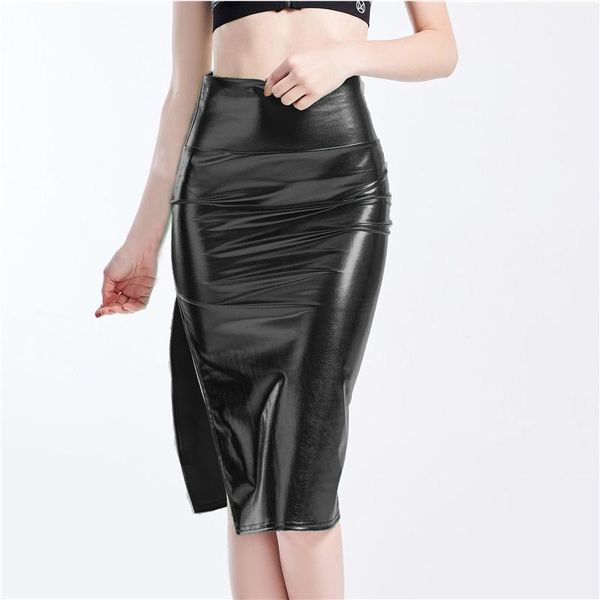 

skirts skirt women bodycon vintage metallic side-split mid-calf pencil black faldas