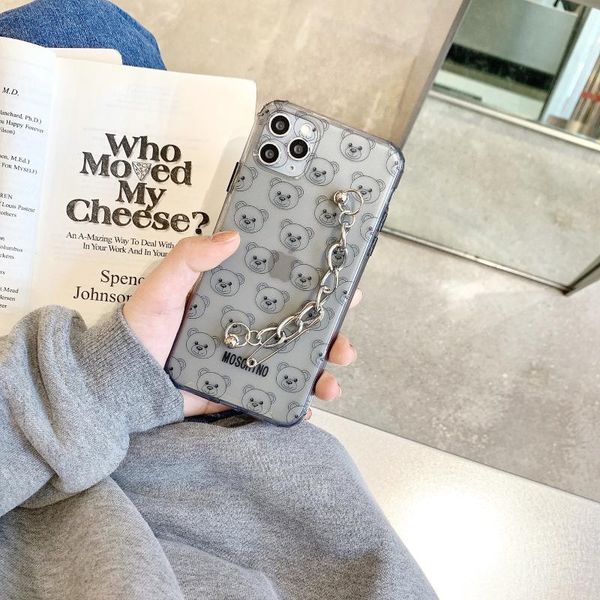 

cell phone pouches high-grade gray silicone transparent cartoon bear mobile case, matte texture is suitable for 7 to 12promax