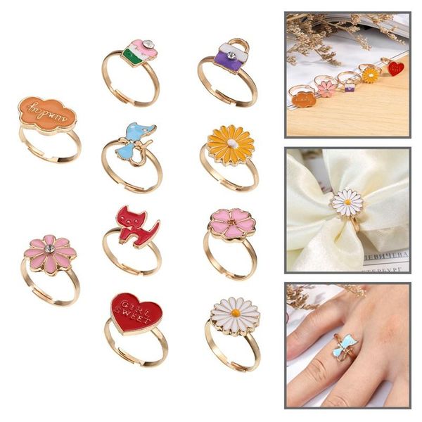 

cluster rings 10pcs/set cute children's day jewelry plastic kids girls with mixed korean style resin alloy without box randomly, Golden;silver