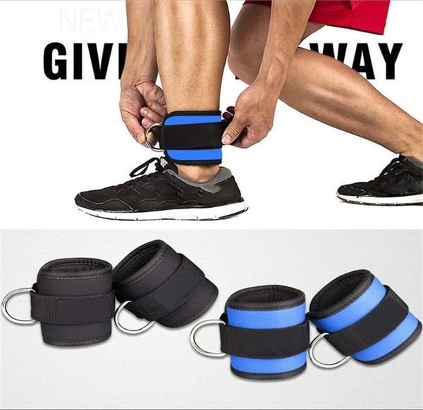 

fitness ankle straps padded double d-ring hip abductors leg gym training adjustable ankle guard strap leg exercises#t3p, Blue;black