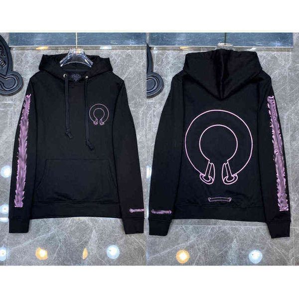 

classic luxury ch quality hoodie brand zipper autumn winter sweatshirts designer fashion men sweater horseshoe phantom cross print hooded wo, Black