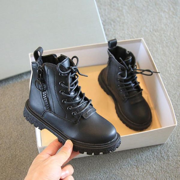 

boots girls 2021 autumn for kids fashion casual boys shoes baby flats children classic black soft thick sole motorcycle platform, Black;grey