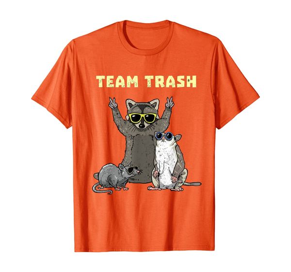 

team trash opossum raccoon rat, funny animals garbage gang t-shirt, White;black