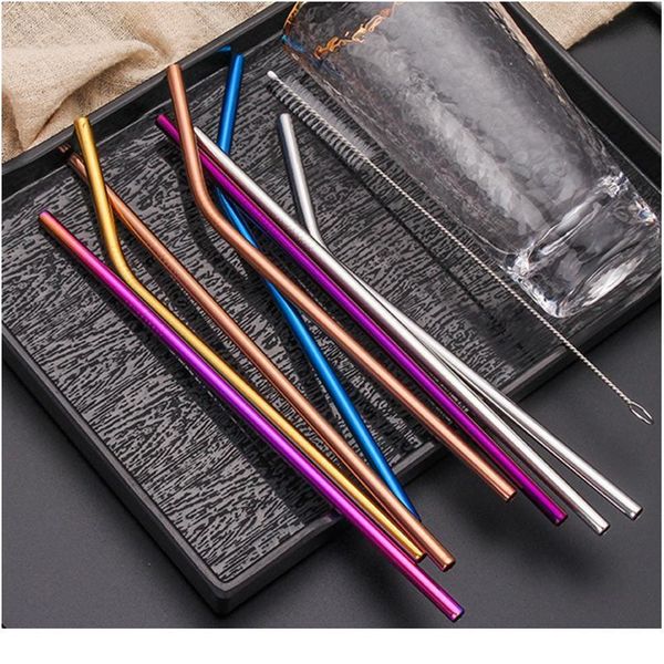 

20pcs metal reusable 304 stainless steel straws straight bent eco-friendly drinking straw with brush set party bar a jllmtx
