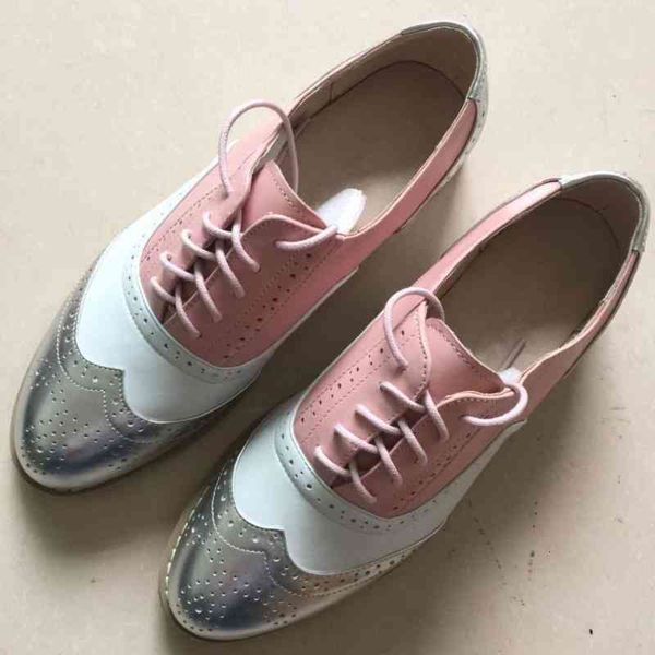 

dress shoes foot pole beauty brand college style genuine leather oxford for women flat handmade wing tip bullock sneo, Black