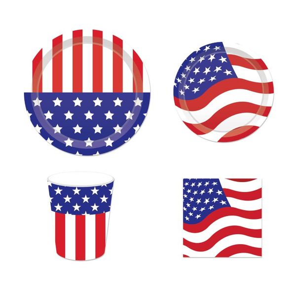 

disposable dinnerware us flag plates napkins cups tableware american national day party decorations independence favors