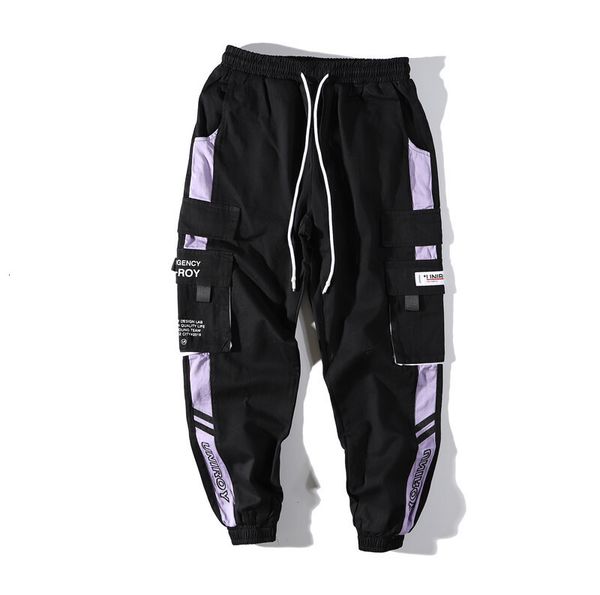 

new hip 2021 hop cargo streetwear casual elastic waist trousers men joggers sweatpants colorblock harajuku harem pants tvw9, Black
